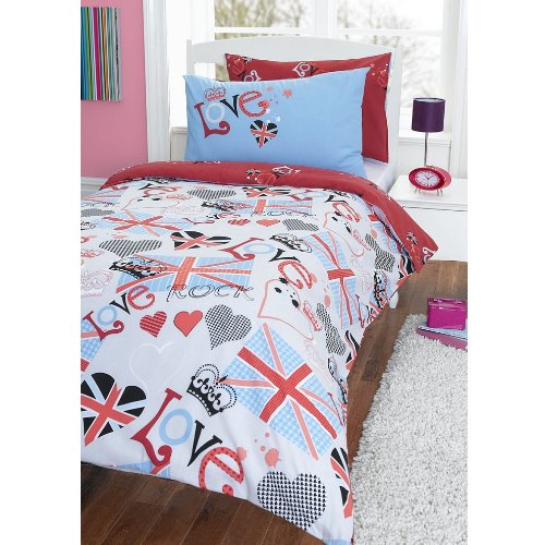 Punk Rocker Love Union Jack Reversible Double Bed Duvet Cover Quilt Be