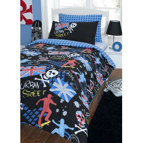 Urban Street Skater Union Jack Skulls Single Bed Duvet Cover Quilt Bed