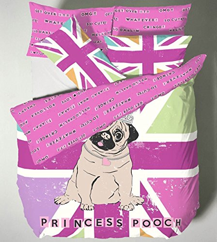 Catherine Lansfield Princess Pug Pink Union Jack Duvet Cover Quilt Bed